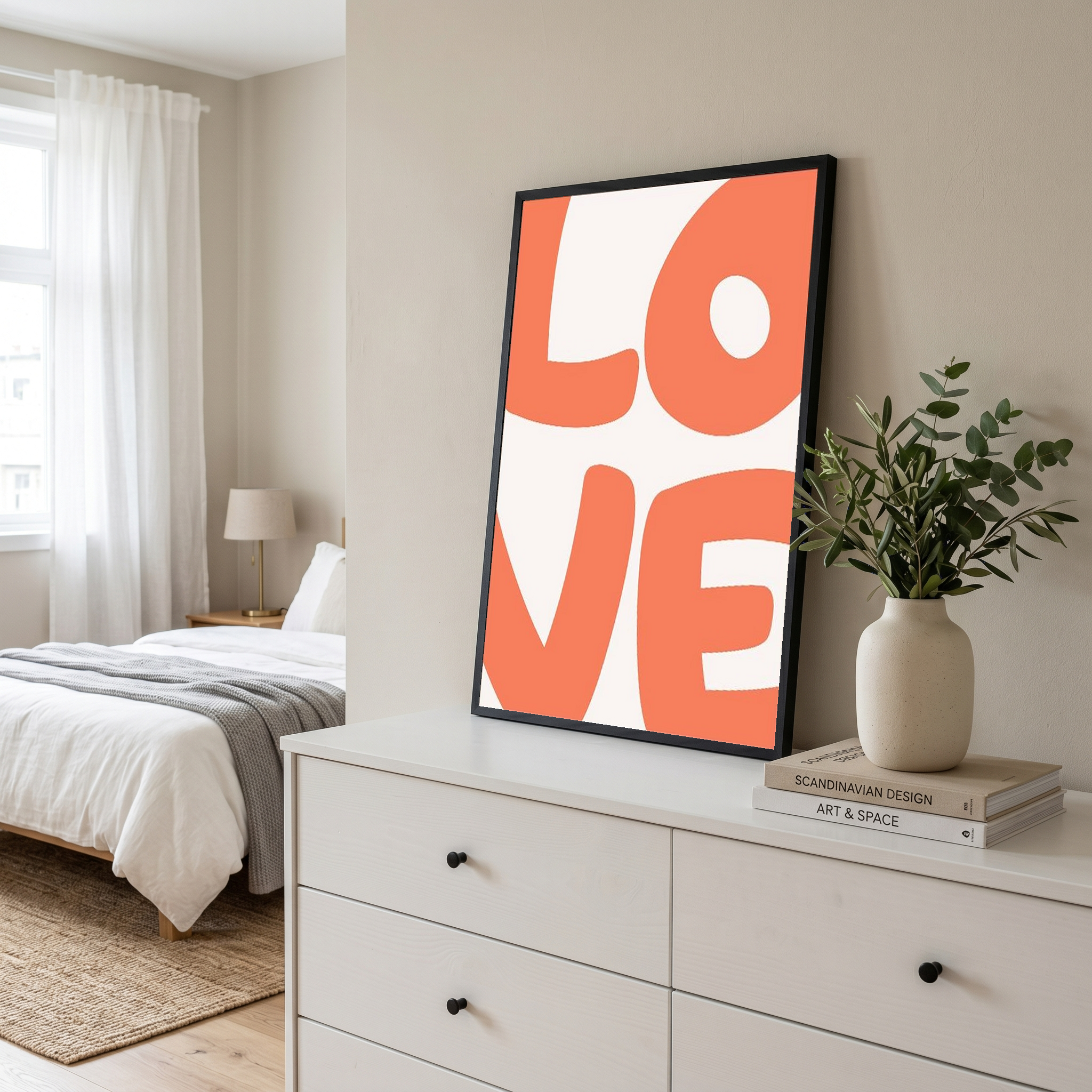 LOVE Poster — Bold Minimalist Typography Orange Wall Art Print