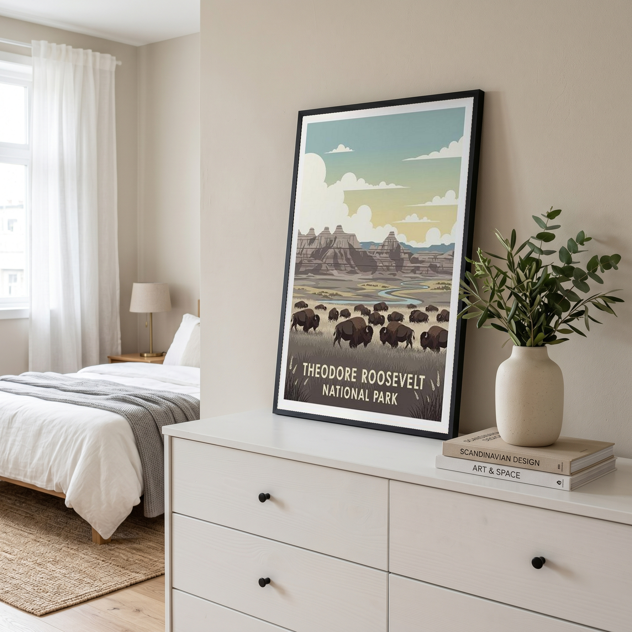 Theodore Roosevelt National Park Poster — Vintage Bison Badlands Art
