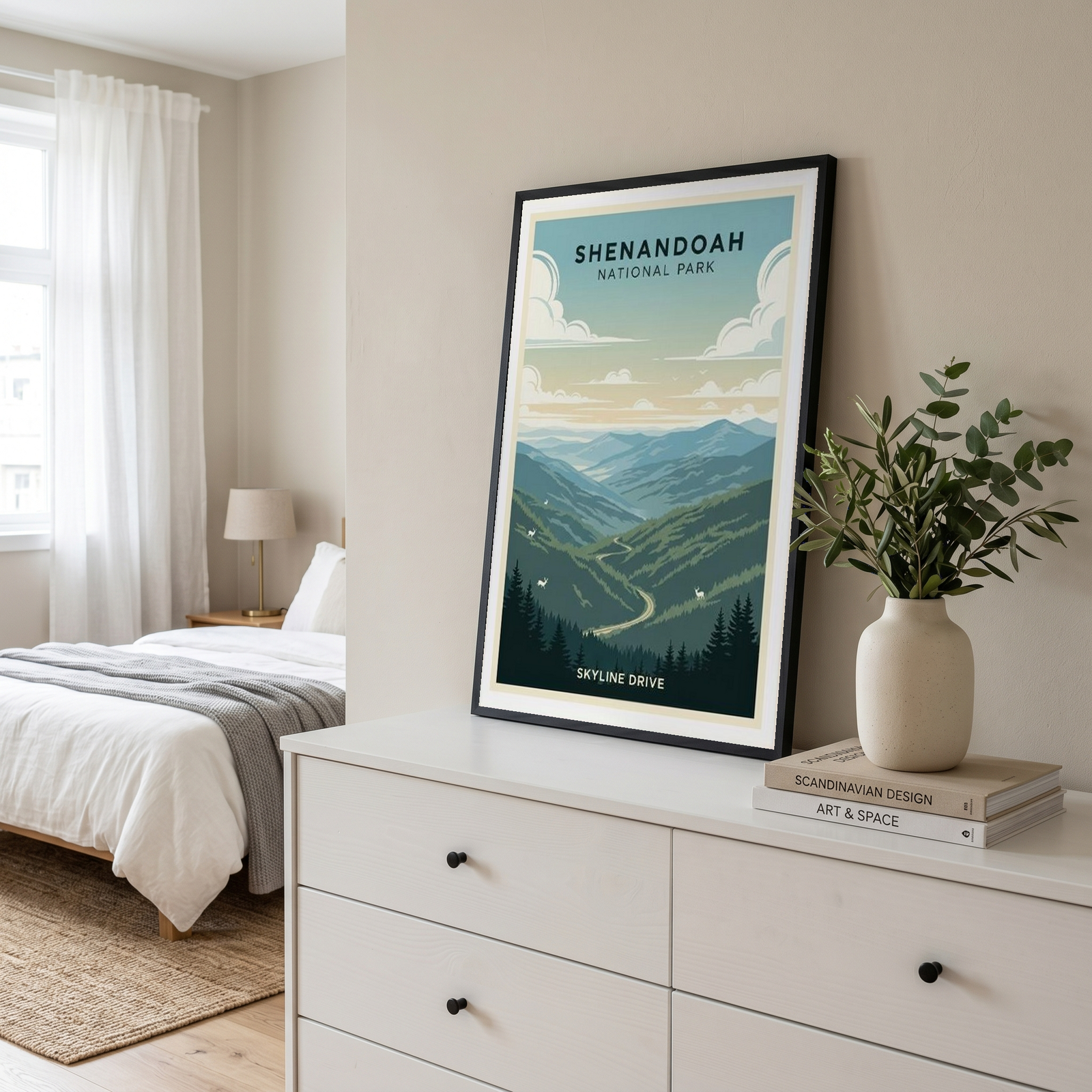 Shenandoah National Park Poster — Vintage Virginia Skyline Drive Deer Print