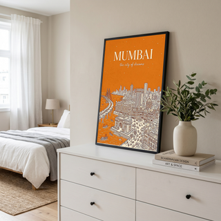 Mumbai Line Art Print — Saffron Gateway of India Marine Drive Skyline Wall Art
