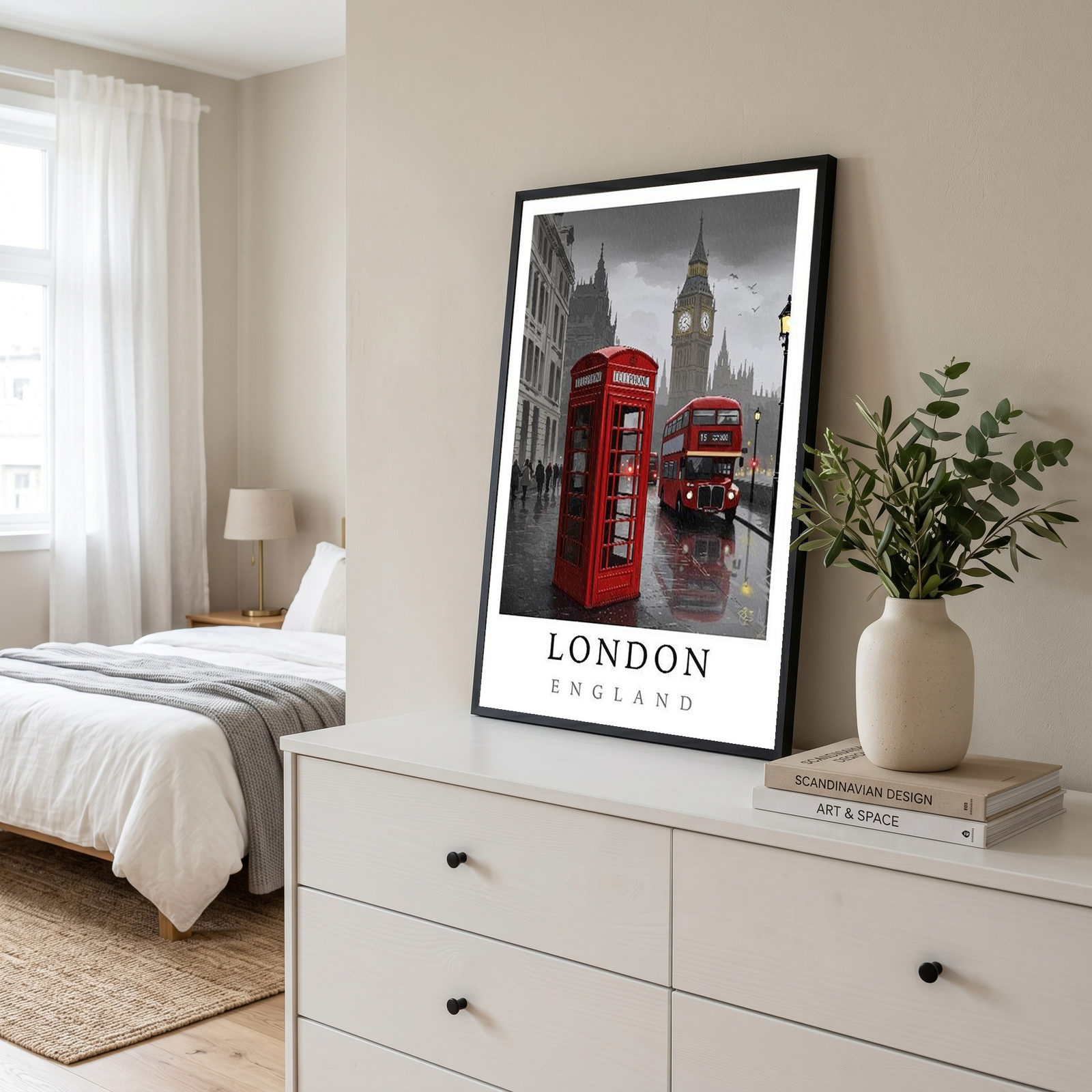 London Travel Poster — Big Ben Red Bus Telephone Box Iconic Print