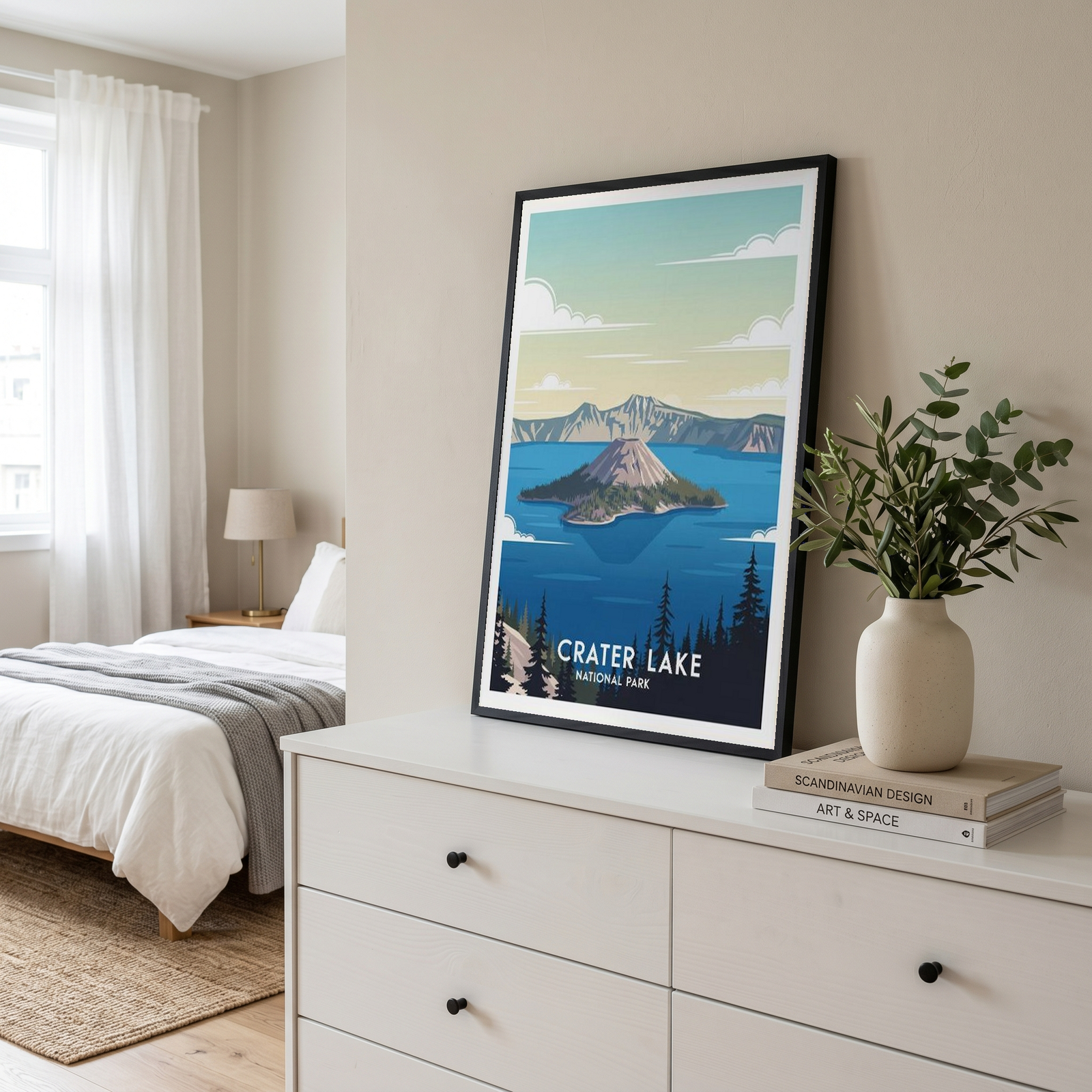Crater Lake National Park Poster — Vintage Oregon Wizard Island Print