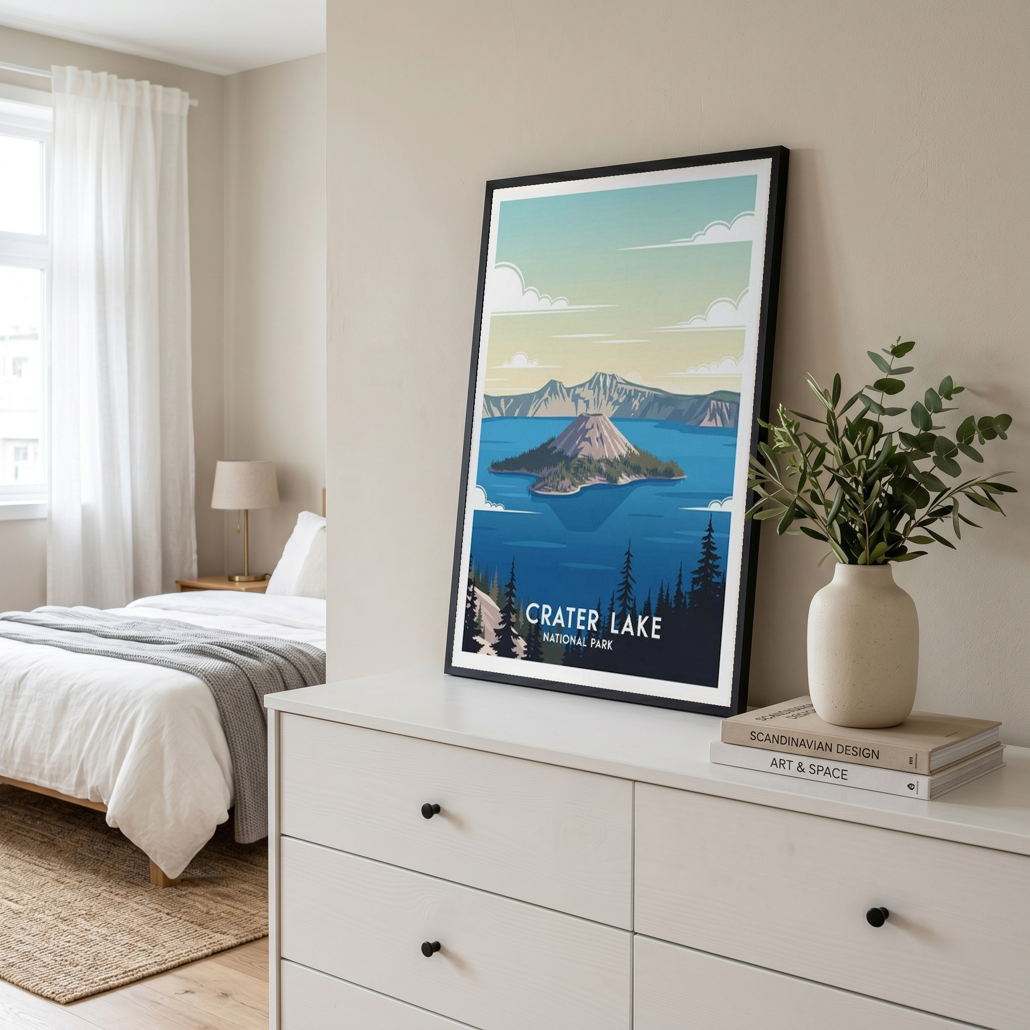 Crater Lake National Park Poster — Vintage Oregon Wizard Island Print
