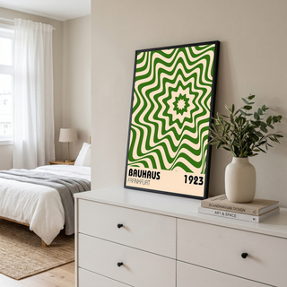 Bauhaus Frankfurt 1923 Poster - Green Geometric Wavy Star Print