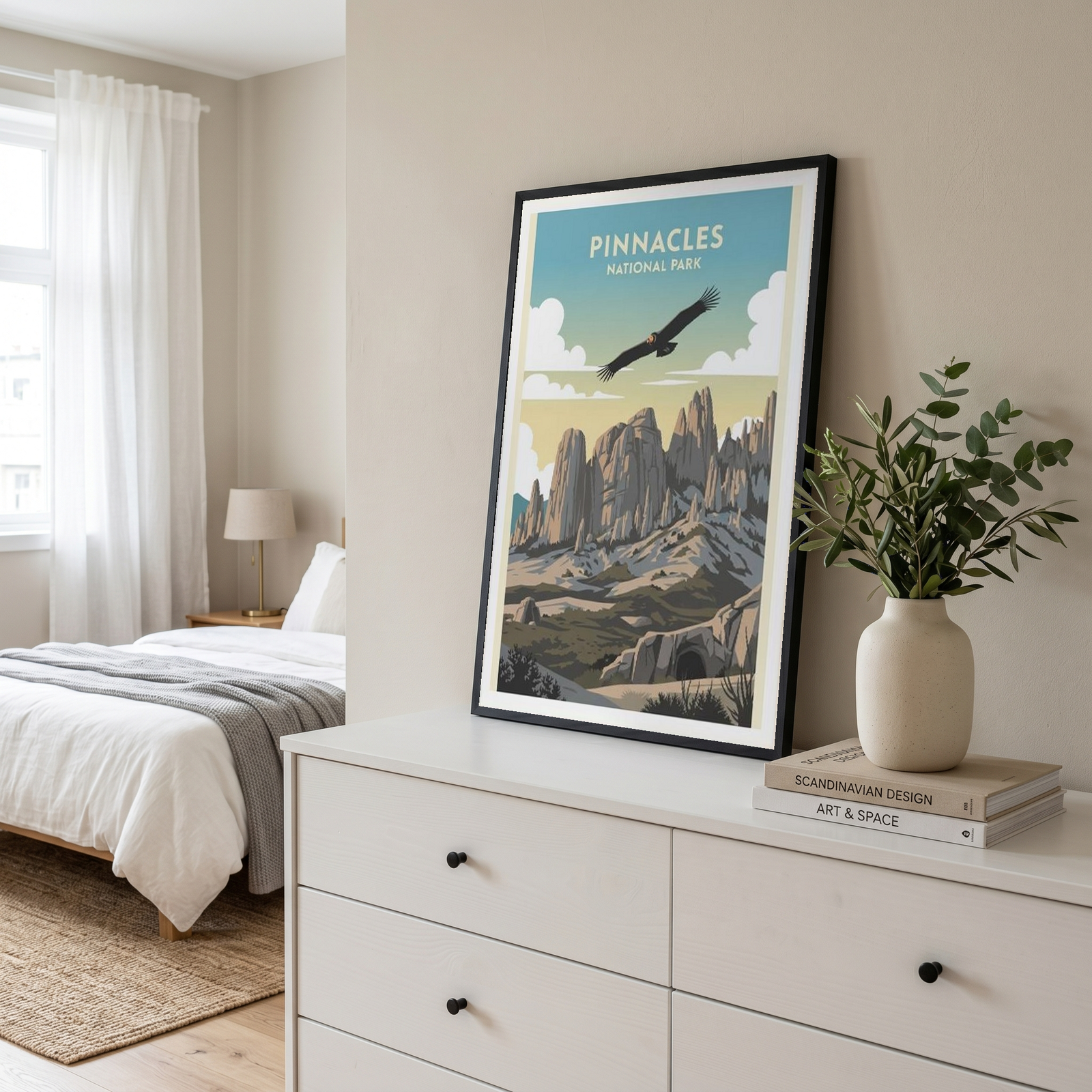 Pinnacles National Park Poster — Vintage California Condor Rock Spires Print