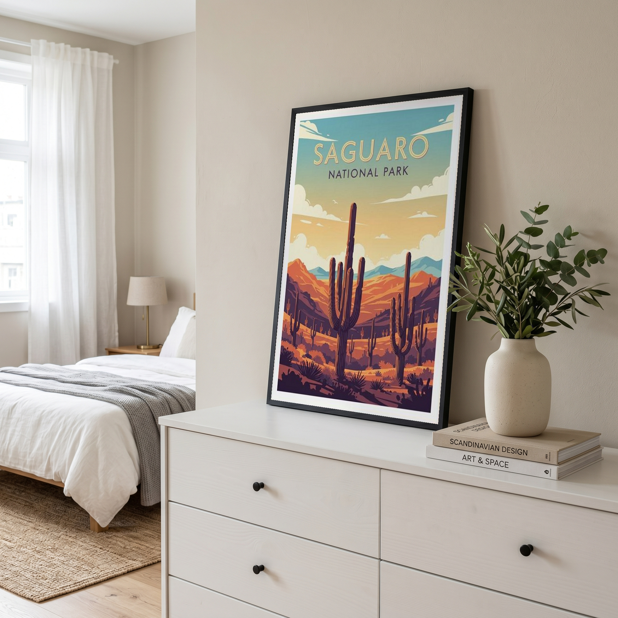 Saguaro National Park Poster — Vintage Arizona Cactus Desert Sunset Print