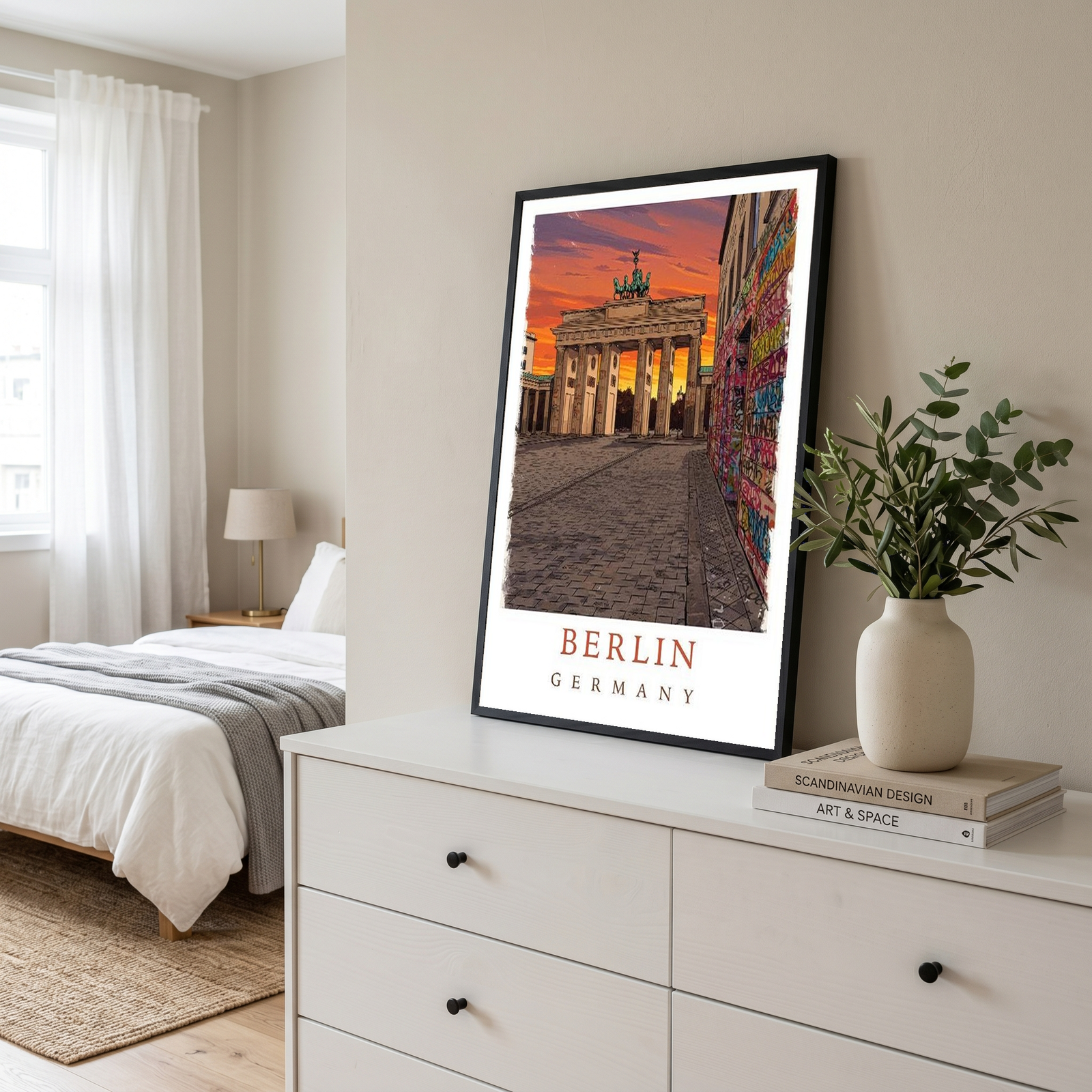 Berlin Germany Travel Poster — Brandenburg Gate Sunset Graffiti Print