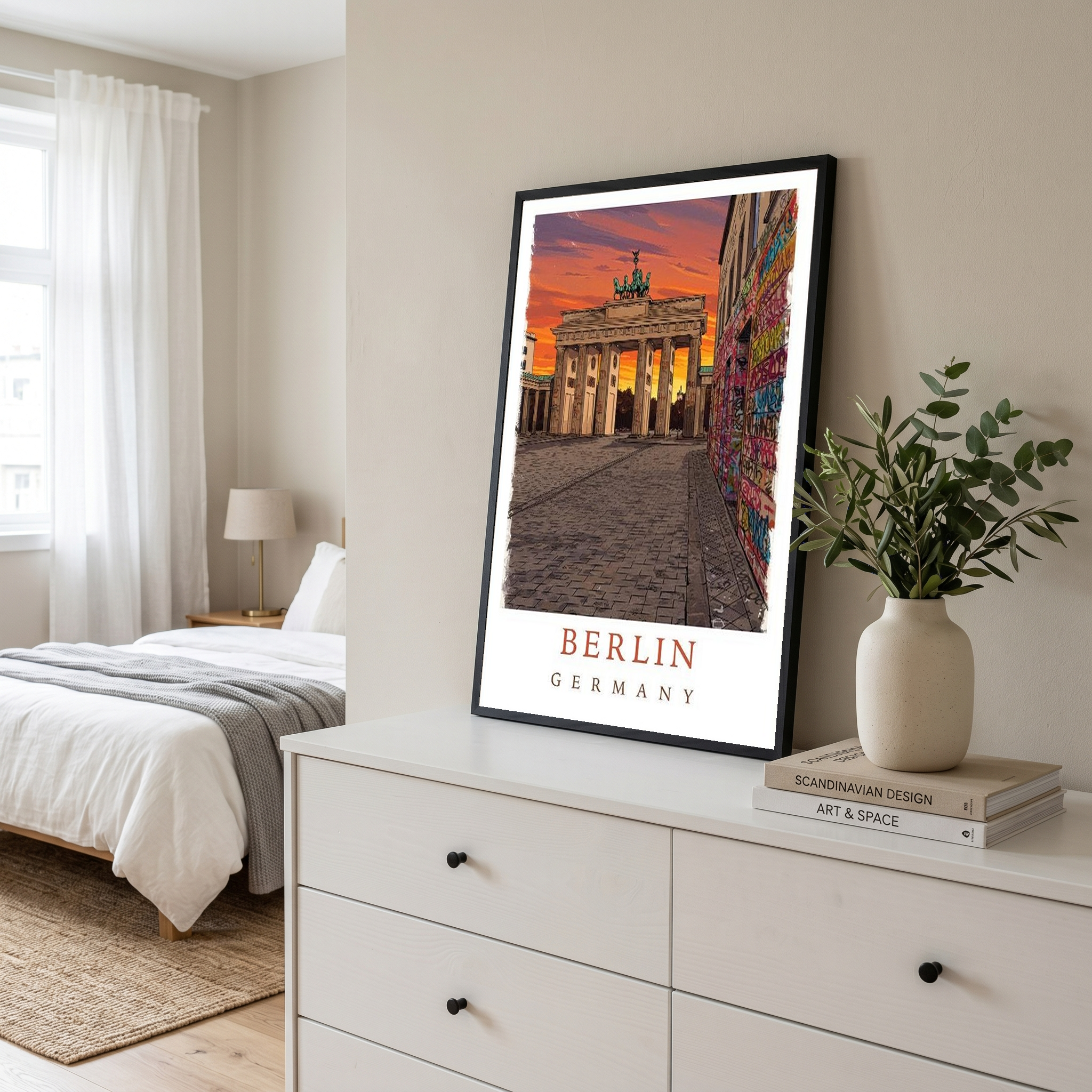 Berlin Germany Travel Poster — Brandenburg Gate Sunset Graffiti Print