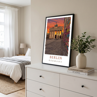 Berlin Germany Travel Poster — Brandenburg Gate Sunset Graffiti Print