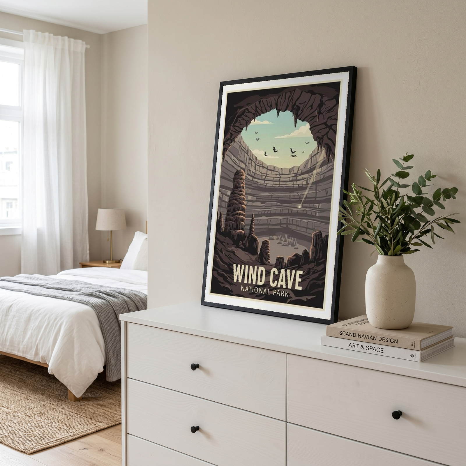 Wind Cave National Park Poster — Vintage South Dakota Cave Bat Print