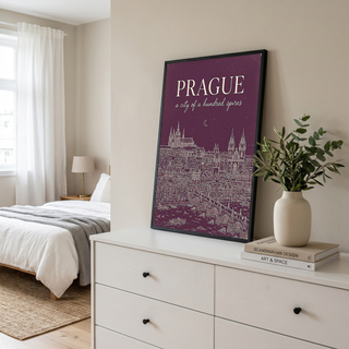 Prague Line Art Print — Plum Castle Charles Bridge Skyline Wall Art