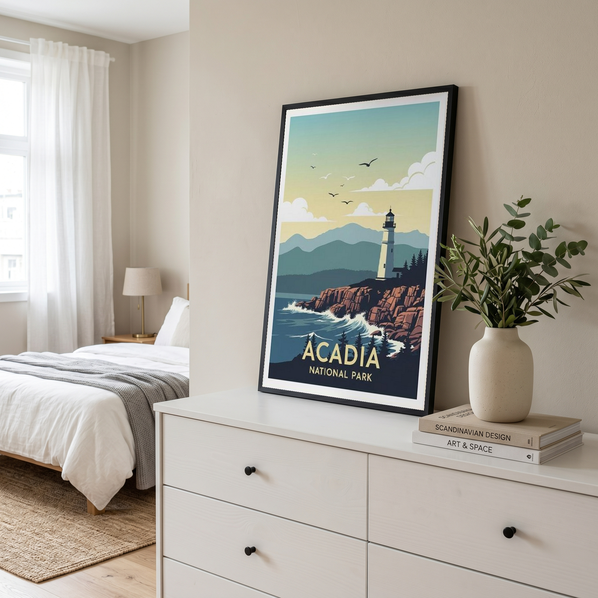 Acadia National Park Poster — Vintage Maine Lighthouse Coastal Print