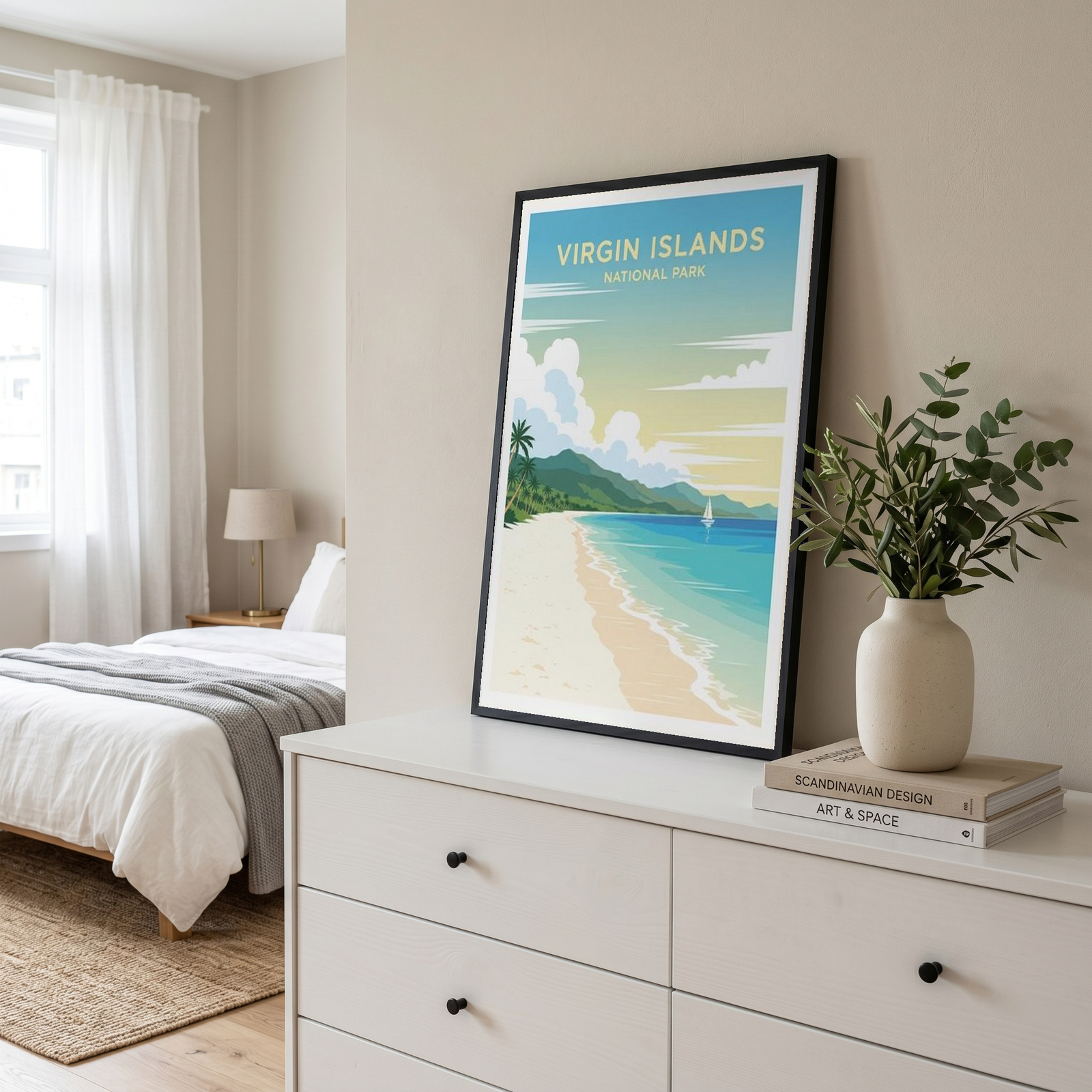Virgin Islands National Park Poster — Vintage St. John Caribbean Beach Sailboat Print