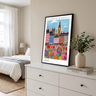 London Flower Market Print — Big Ben Cityscape British Botanical Art