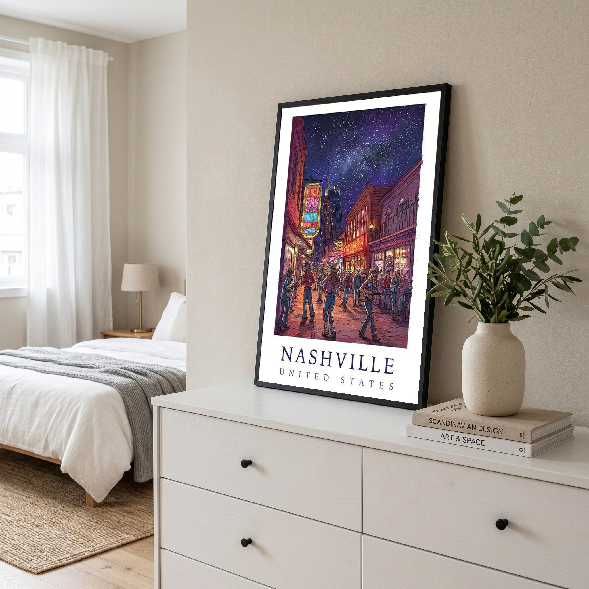 Nashville Travel Poster — Music City Broadway Honky Tonks Night Print