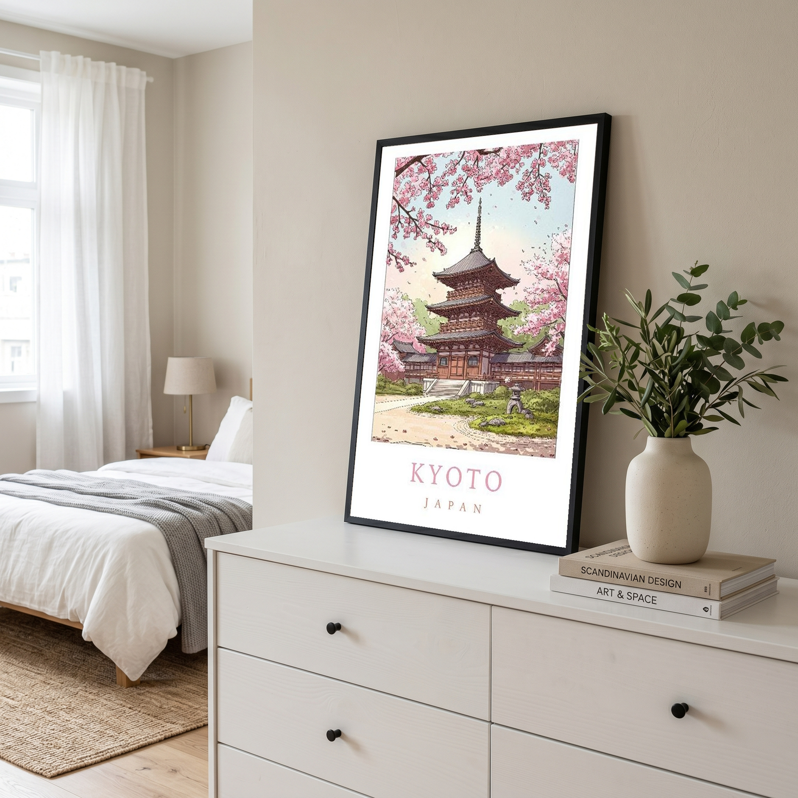 Kyoto Japan Travel Poster — Cherry Blossom Pagoda Temple Print