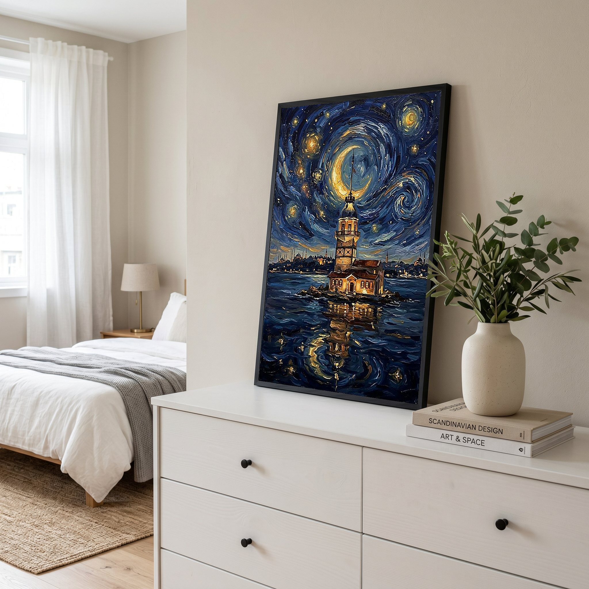 Maiden Tower Istanbul Crescent Moon Print — Van Gogh-Style Bosphorus Wall Art