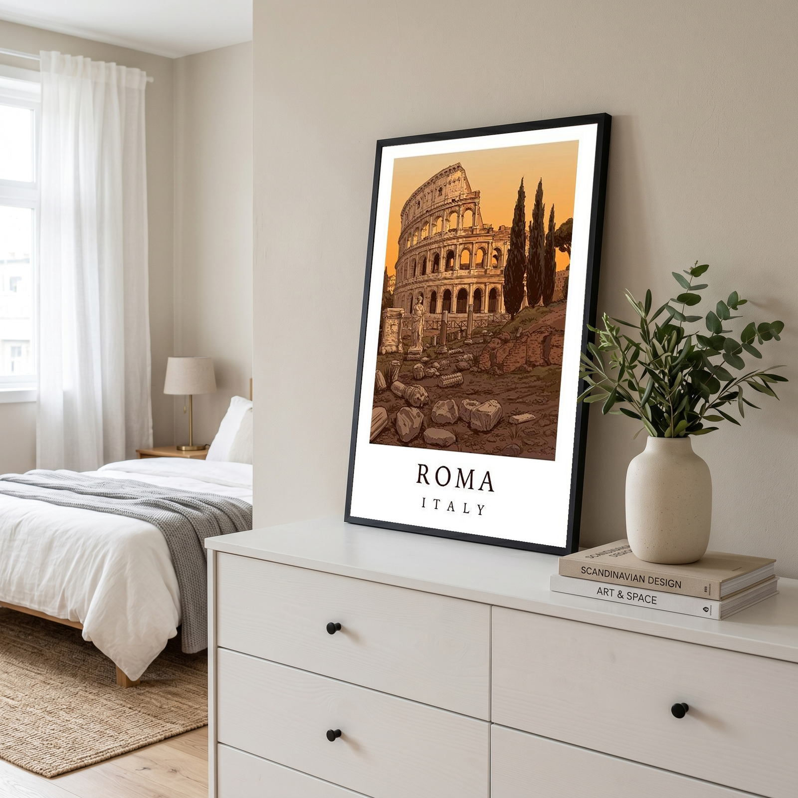 Rome Italy Travel Poster — Colosseum Ancient Ruins Cypress Print