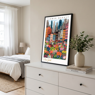 New York Flower Market Print — NYC Skyline Cityscape Botanical Art