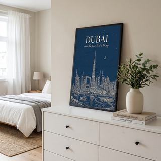Dubai Line Art Print — Navy Burj Khalifa Skyline Wall Art