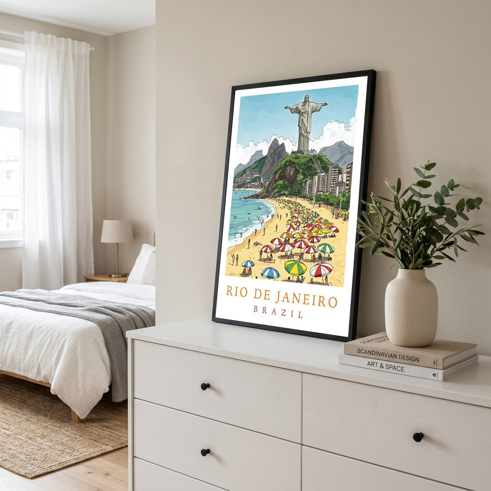 Rio de Janeiro Brazil Travel Poster — Christ Redeemer Copacabana Print