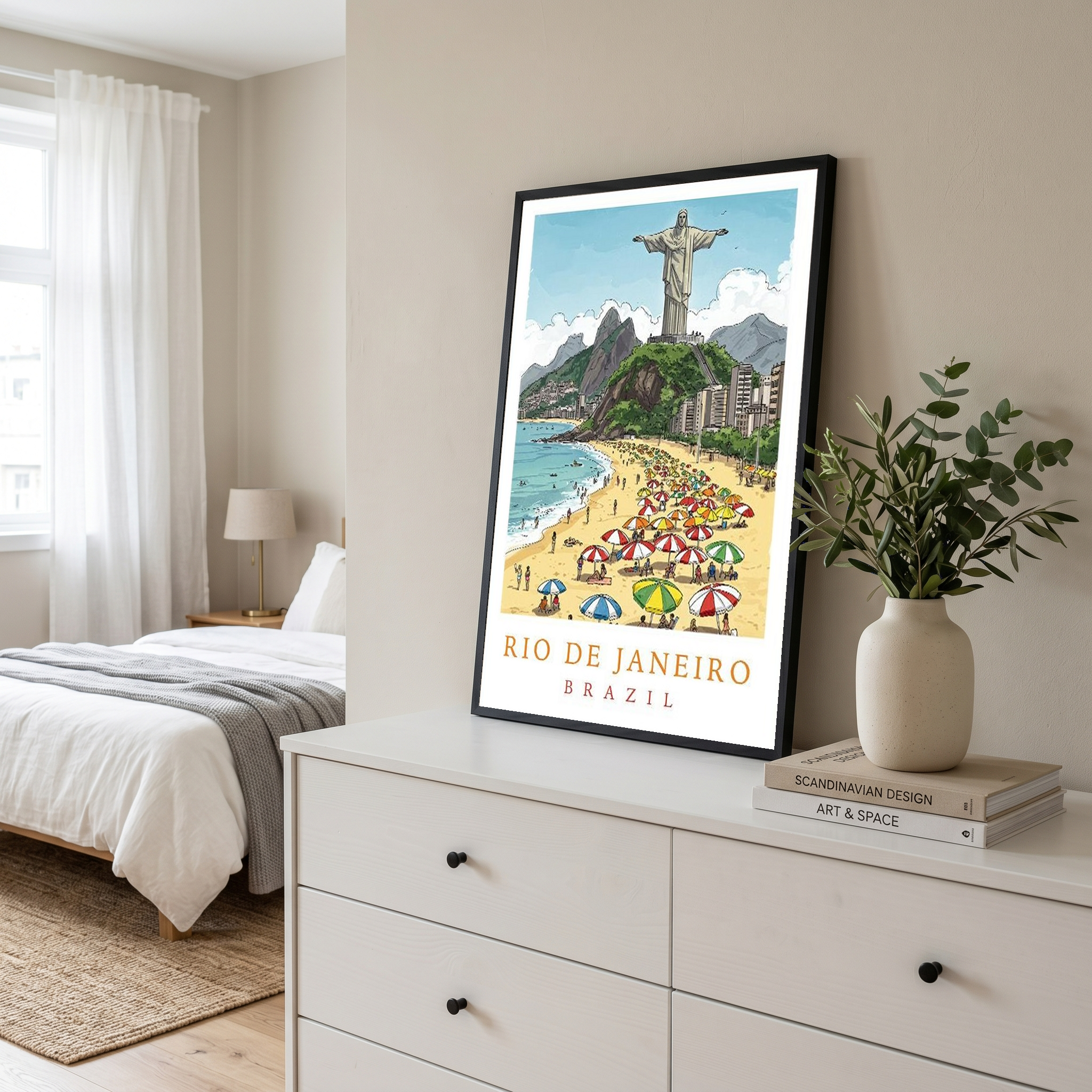 Rio de Janeiro Brazil Travel Poster — Christ Redeemer Copacabana Print