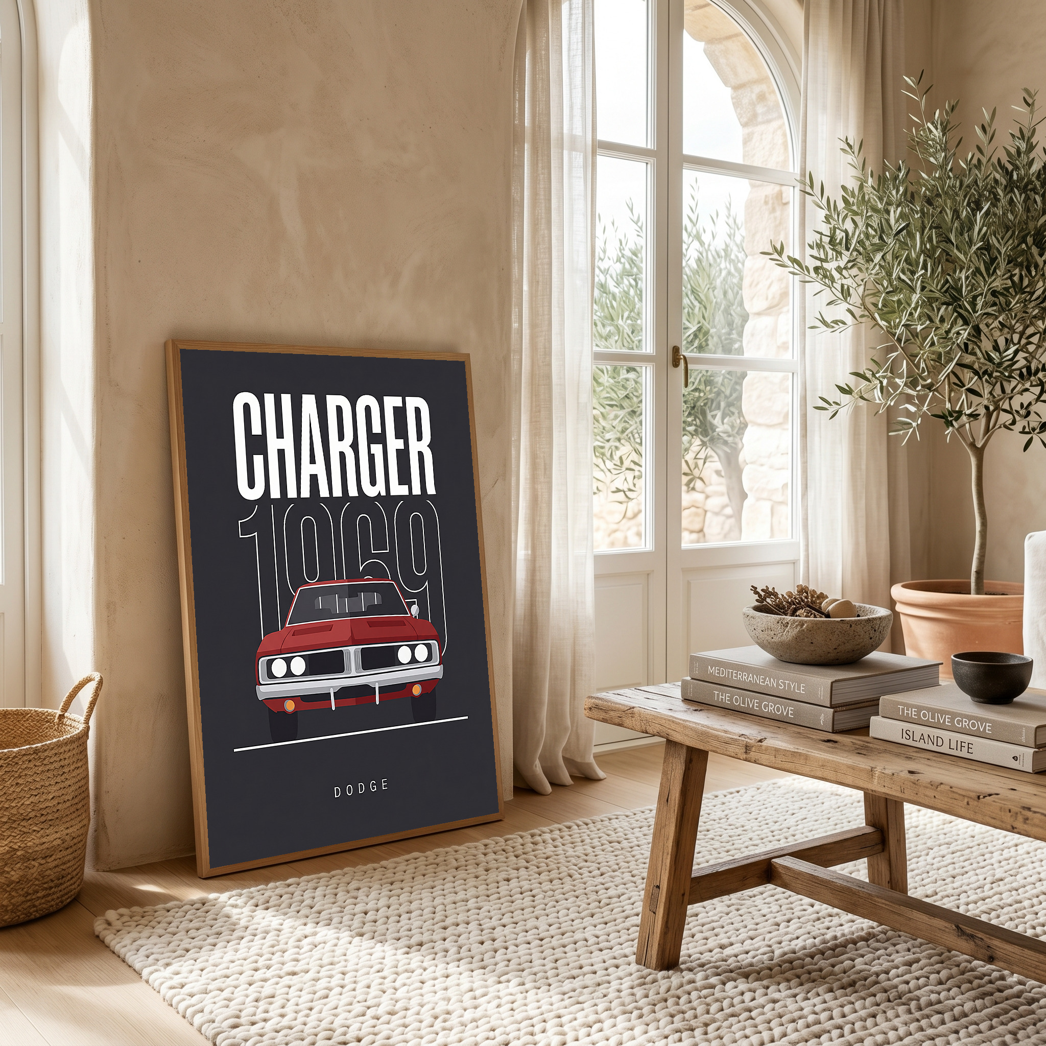 Dodge Charger 1969 V2 Charcoal Minimalist Poster — Muscle Car Line Art