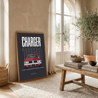 Dodge Charger 1969 V2 Charcoal Minimalist Poster — Muscle Car Line Art