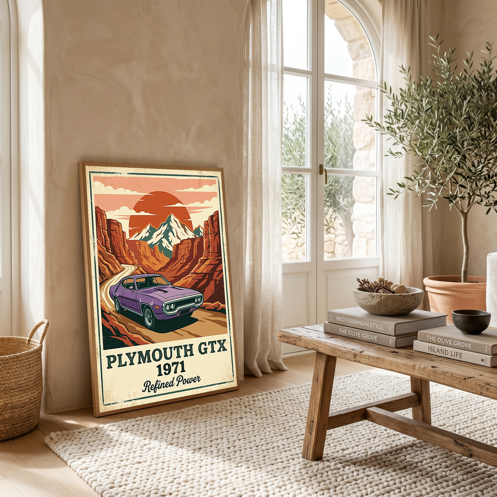 Plymouth GTX 1971 Poster — Vintage Muscle Car Red Rock Canyon Print
