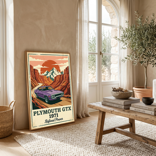 Plymouth GTX 1971 Poster — Vintage Muscle Car Red Rock Canyon Print