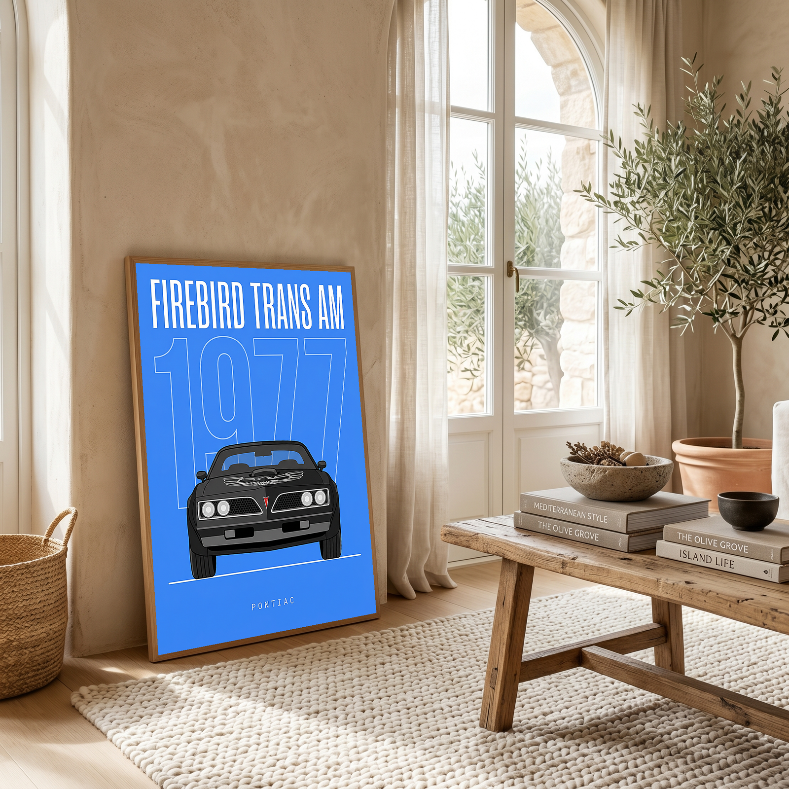 Pontiac Firebird Trans Am 1977 V2 Royal Blue Minimalist Poster — Bandit Muscle Line Art