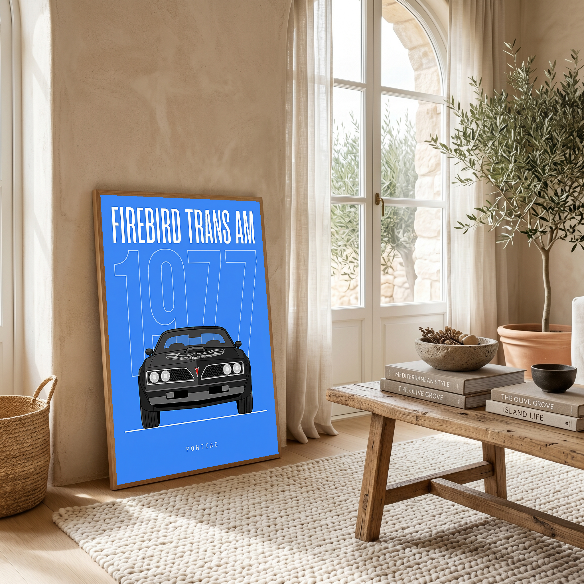 Pontiac Firebird Trans Am 1977 V2 Royal Blue Minimalist Poster — Bandit Muscle Line Art