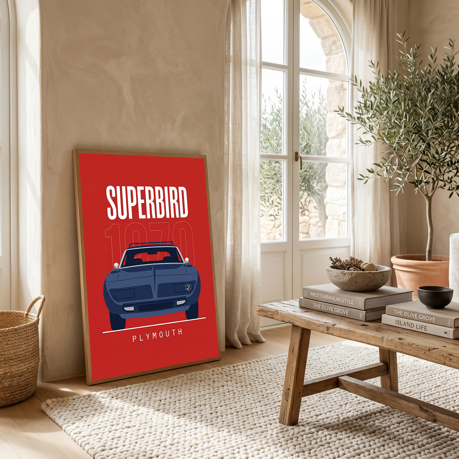 Plymouth Superbird 1970 Minimalist Poster — Red Aero Wing Muscle Line Art