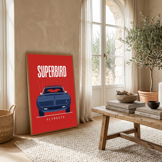 Plymouth Superbird 1970 Minimalist Poster — Red Aero Wing Muscle Line Art