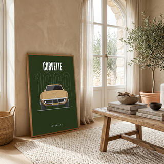 Chevrolet Corvette 1969 Minimalist Poster — Forest Green Muscle Car Line Art