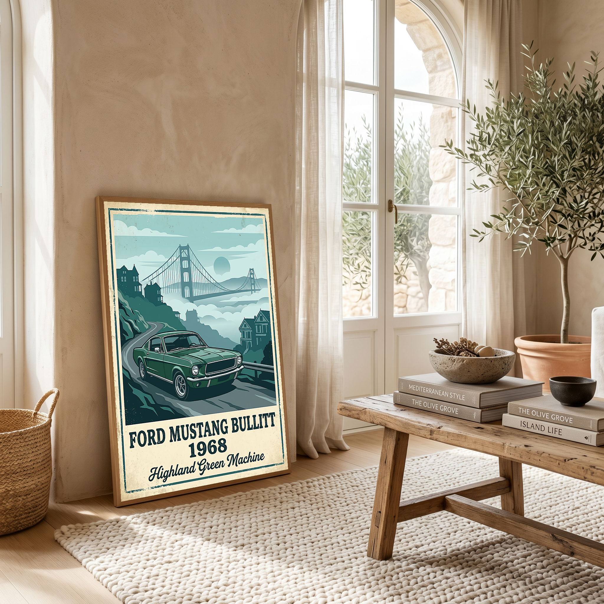 Ford Mustang Bullitt 1968 Poster — Vintage Muscle Car San Francisco Print