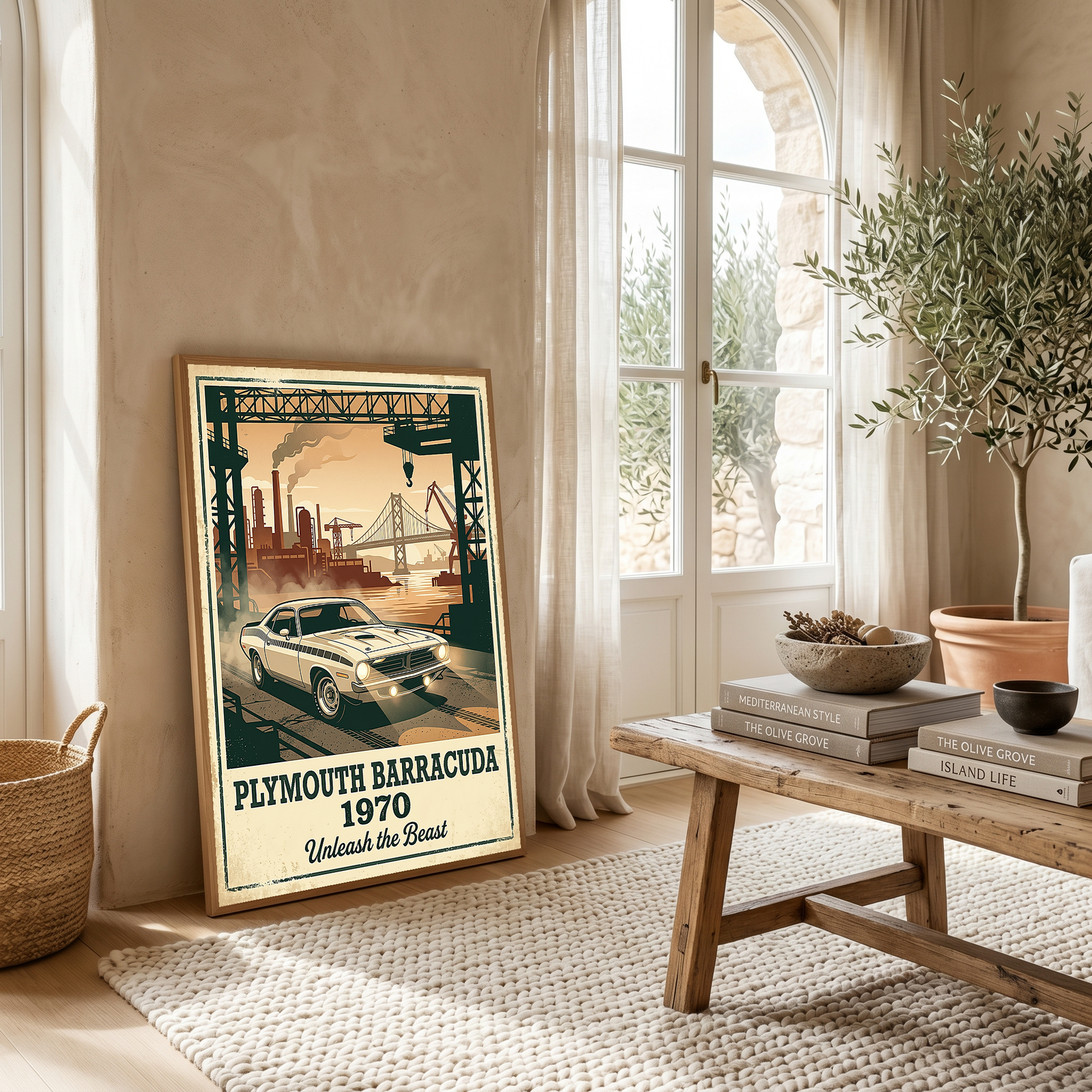 Plymouth Barracuda 1970 V2 Poster — Vintage Muscle Car Industrial Port Print