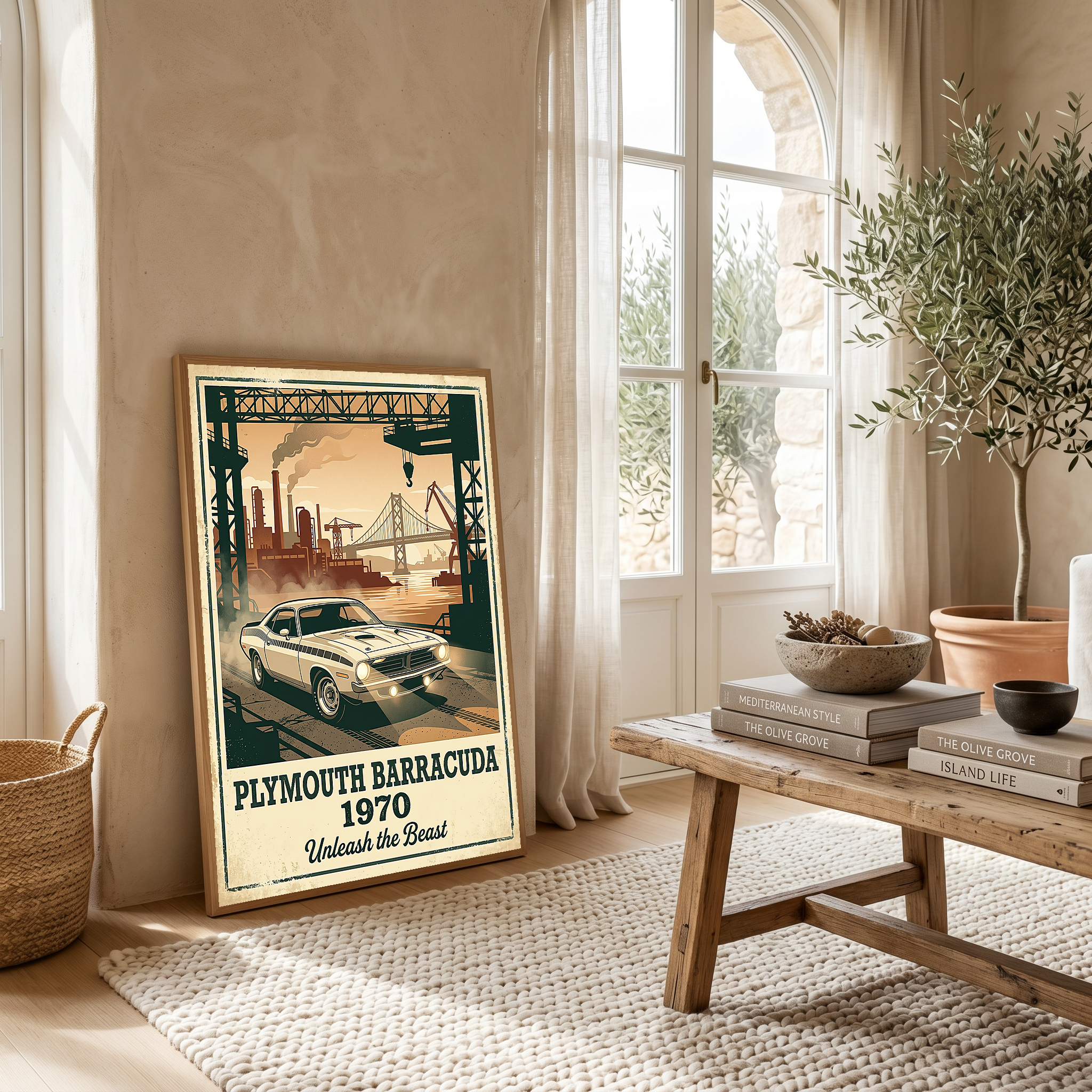 Plymouth Barracuda 1970 V2 Poster — Vintage Muscle Car Industrial Port Print