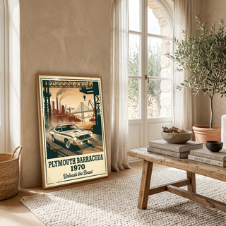 Plymouth Barracuda 1970 V2 Poster — Vintage Muscle Car Industrial Port Print
