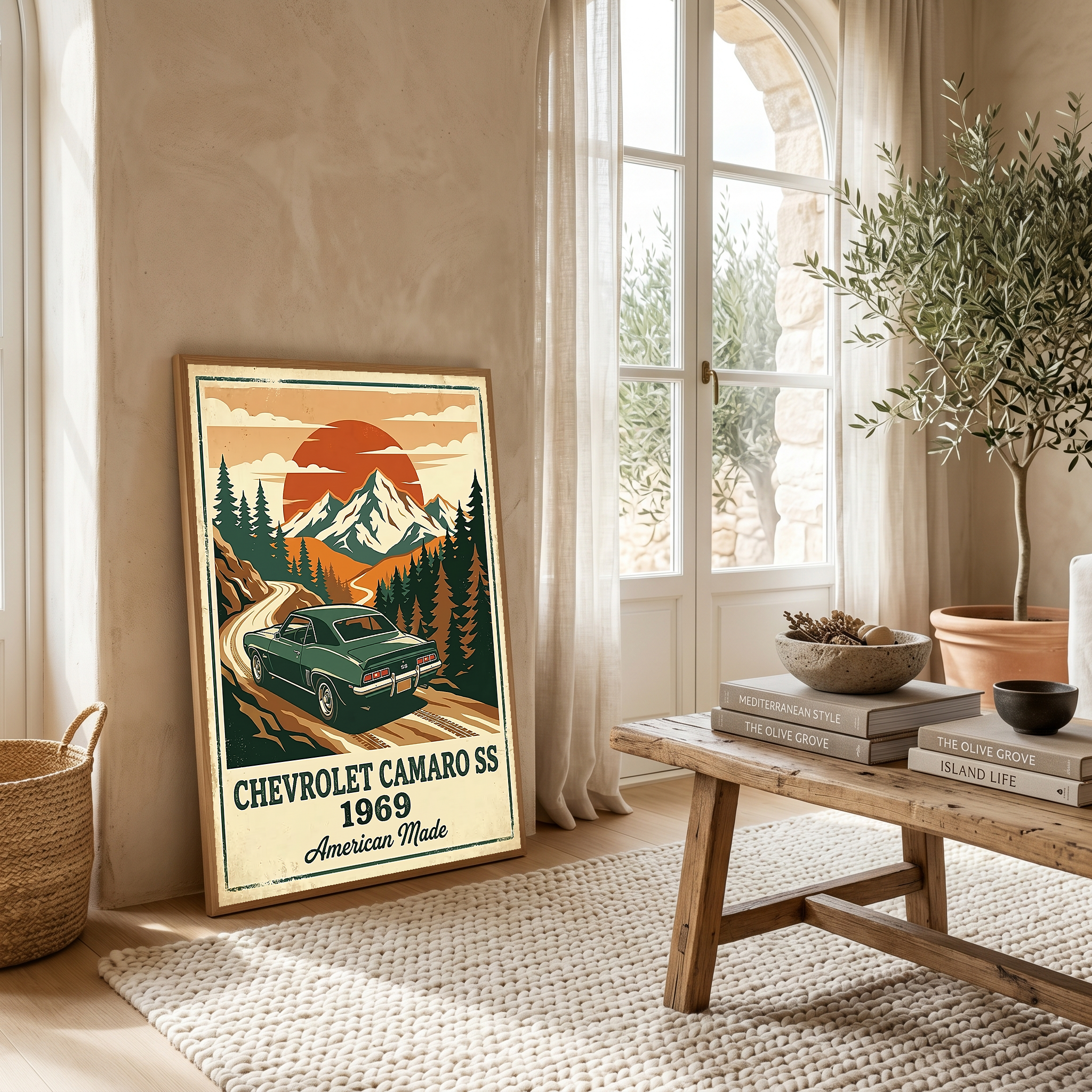 Chevrolet Camaro SS 1969 V2 Poster — Vintage Muscle Car Mountain Pine Print