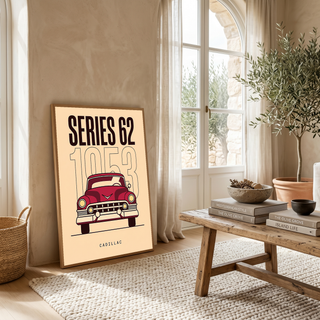 Cadillac Series 62 1953 Minimalist Poster — Cream Classic Car Line Art