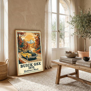 Buick GSX 1970 Poster — Vintage Muscle Car Fall Mountain Road Print