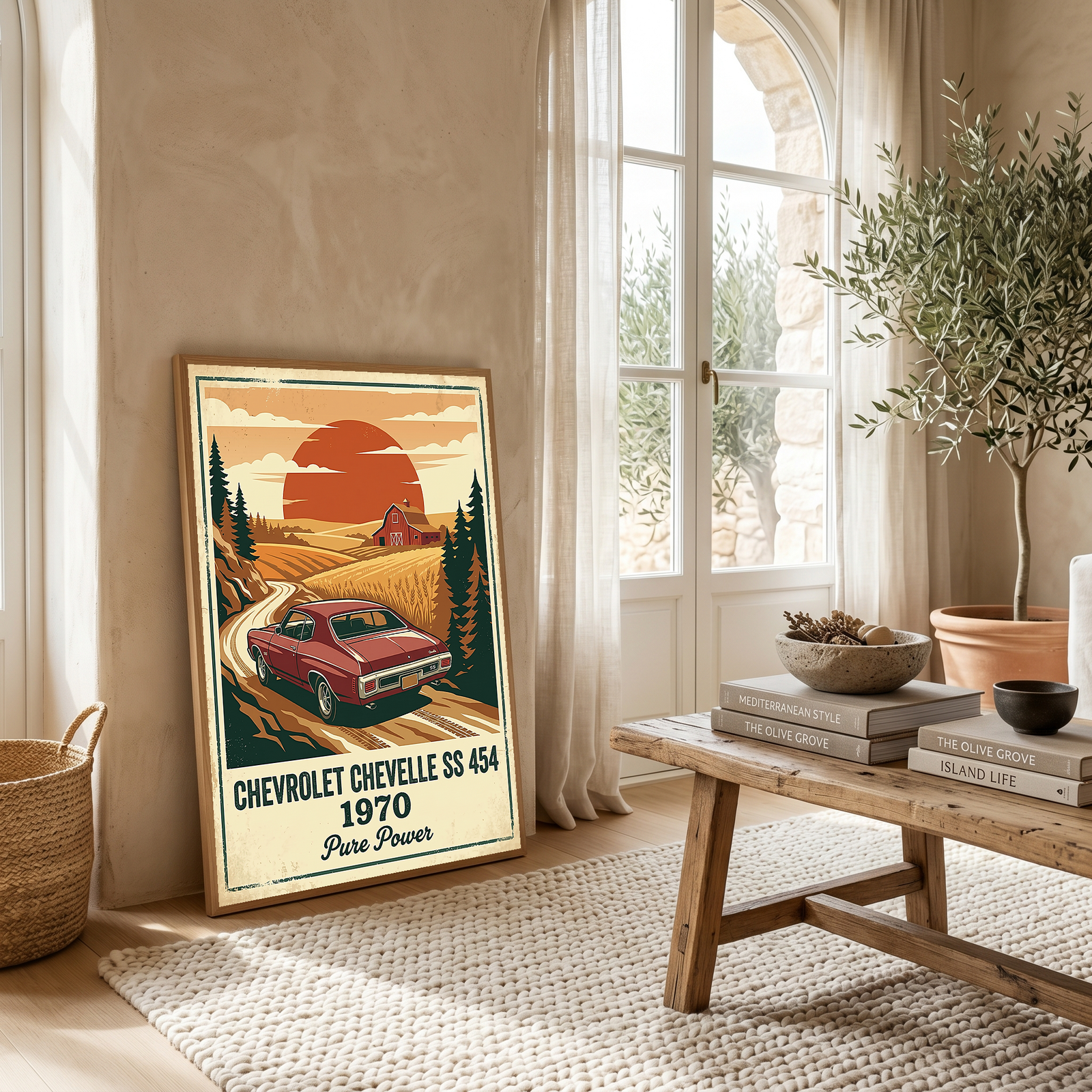 Chevrolet Chevelle SS 454 1970 V5 Poster — Vintage Muscle Car Country Lane Sunset
