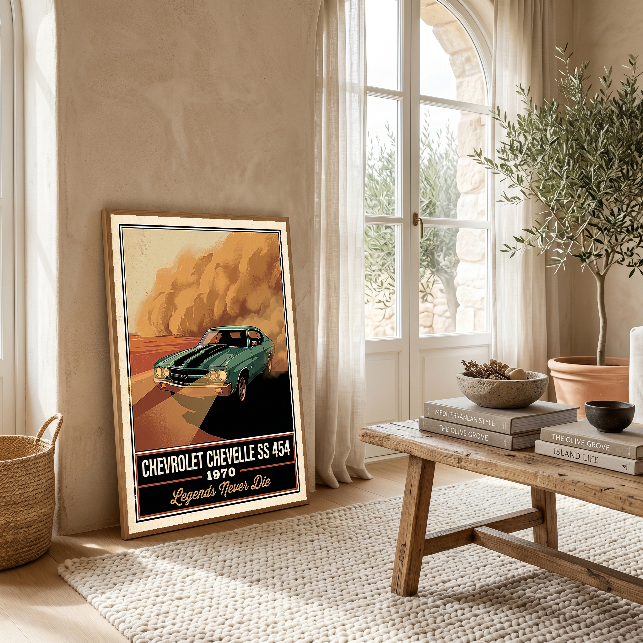 Chevrolet Chevelle SS 454 1970 V7 Dust Storm Poster — Vintage Muscle Car Action Print