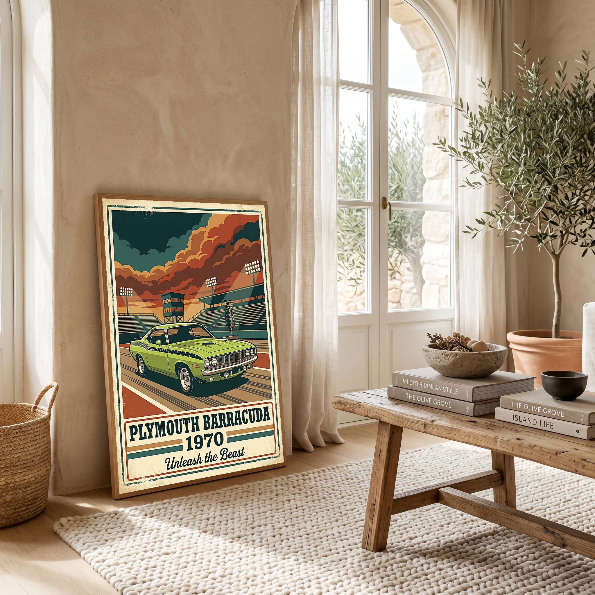 Plymouth Barracuda 1970 Poster — Vintage Muscle Car Race Track Print