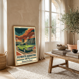 Plymouth Barracuda 1970 Poster — Vintage Muscle Car Race Track Print