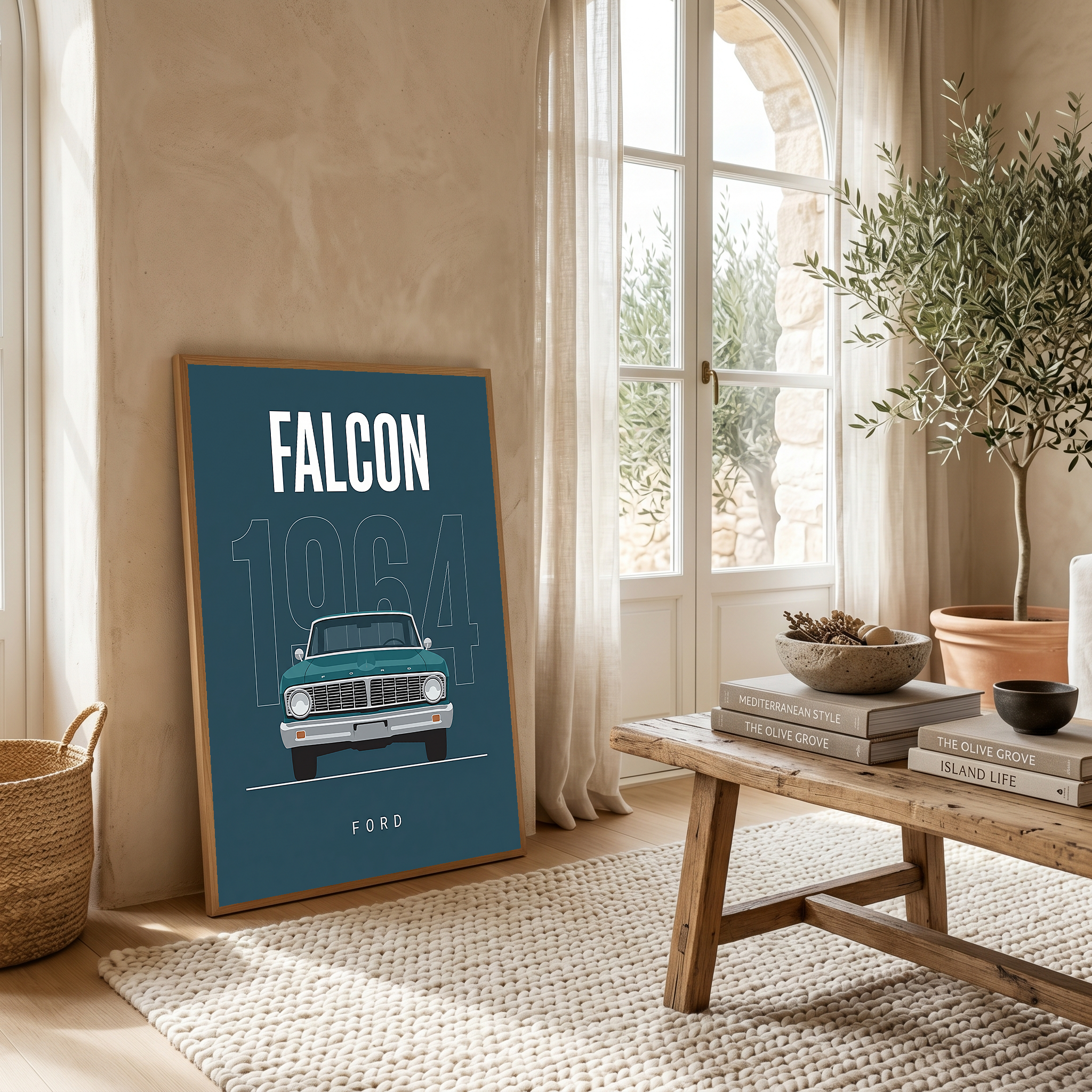 Ford Falcon 1964 Minimalist Poster — Teal Compact Muscle Line Art