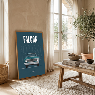 Ford Falcon 1964 Minimalist Poster — Teal Compact Muscle Line Art
