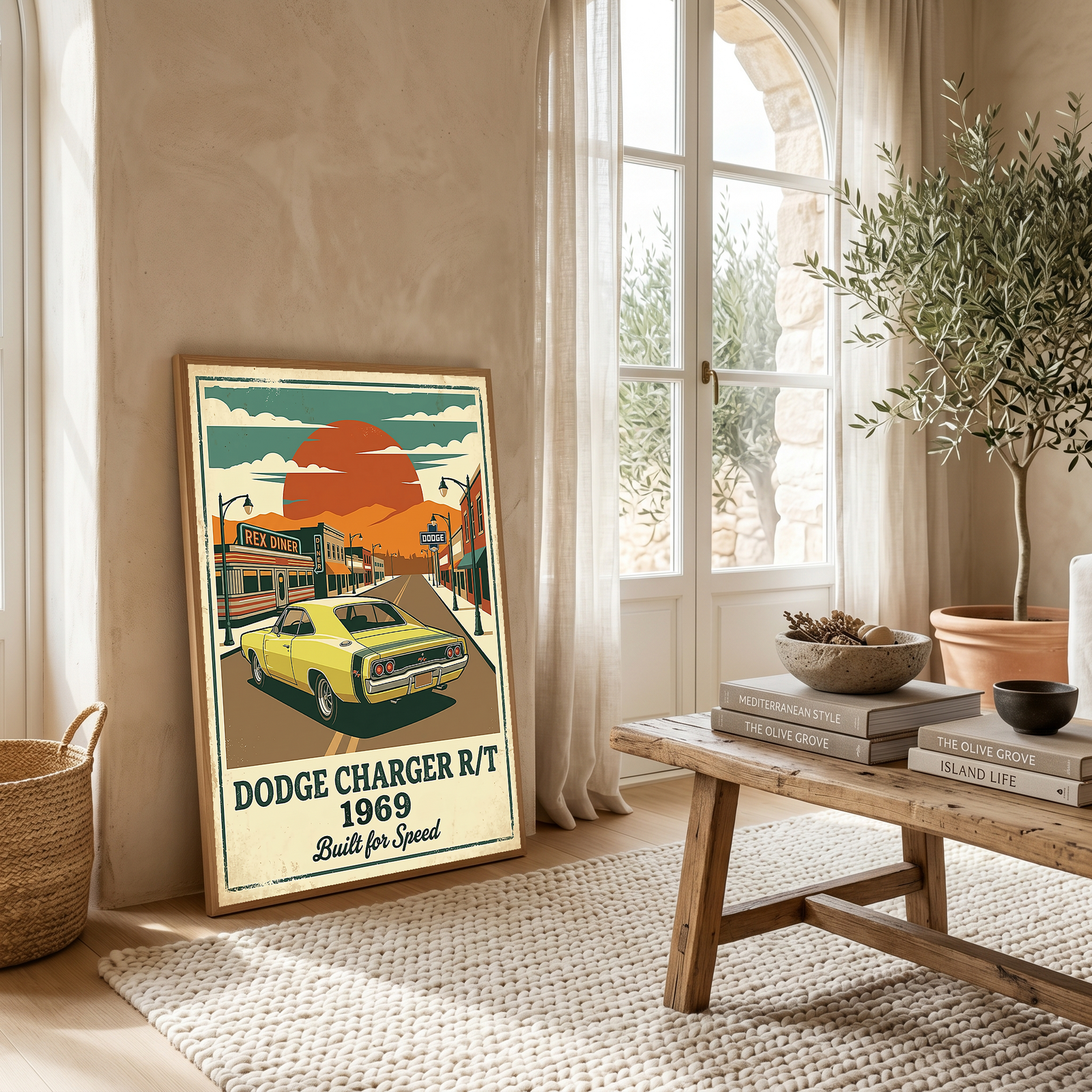 Dodge Charger R/T 1969 Yellow Edition — Vintage Muscle Diner Main Street Print