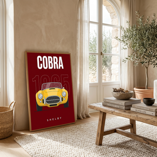 Shelby Cobra 1965 Minimalist Poster — Burgundy Roadster Line Art
